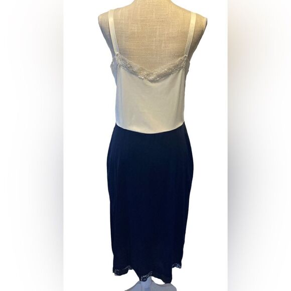 Vintage Navy Blue & White Lace Slip Dress Lingerie 38B Elegant Retro Style - Picture 6 of 8